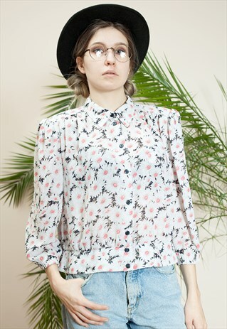 3/4 SLEEVE FLOWERY, CROPPED BLOUSON FROM EARLY 80S
