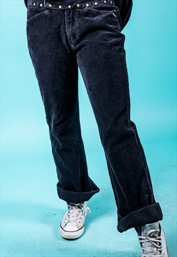 Vintage Boot Cut Jeans in Blue Corduroy