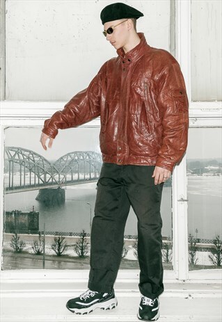VINTAGE LEATHER BOMBER PUFF JACKET