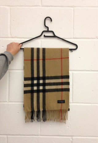 VINTAGE BEIGE TARTAN CASHMERE BURBERRY SCARF