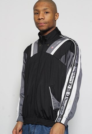 VINTAGE CHAMPION TAPE LOGO TRACK JACKET BLACK