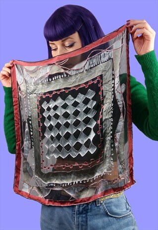 VINTAGE RETRO PATTERN SCARF SILVER RED