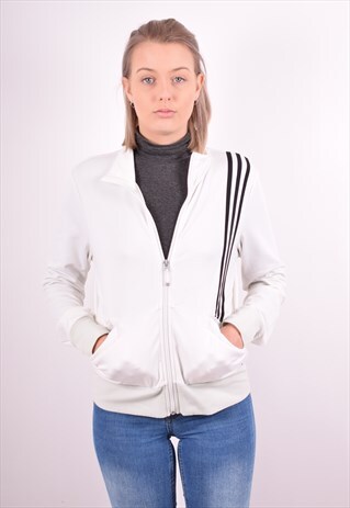 ADIDAS WOMENS VINTAGE TRACKSUIT TOP JACKET MEDIUM WHITE 90S