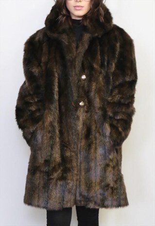 VINTAGE 1960'S PREMIUM BROWN FAUX FUR COAT