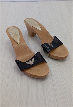 Y2K Sandals Block Heel Beige Black 