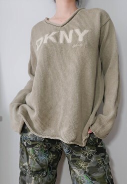 Vintage Y2K DKNY Khaki Oversize Jumper