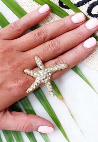 DIAMANTE STARFISH COCKTAIL STATEMENT RING