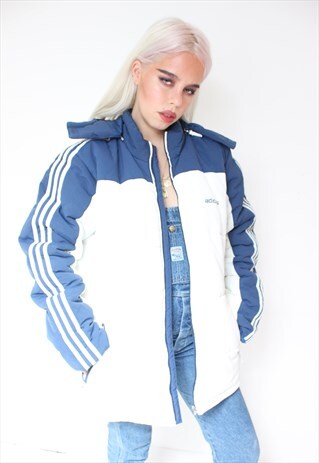 VINTAGE 90S Y2K WHITE & BLUE ADIDAS PUFFER JACKET