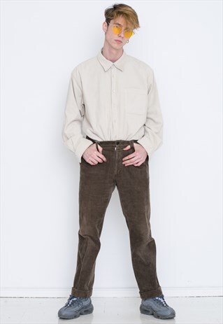 VINTAGE CORDUROY BROWN WIDE LEGRETRO TROUSERS