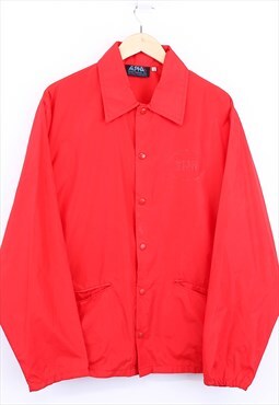 Vintage Windbreaker Jacket Lightweight Button Up Red Retro
