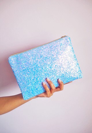 BLUE GLITTER CLUTCH BAG