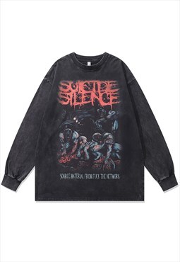 Anime t-shirt vintage wash Total Deathcore top long tee grey