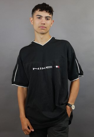 BLACK NIKE V NECK SPELL OUT T-SHIRT