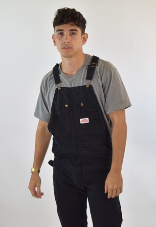VINTAGE 90S BLACK ROUND HOUSE DENIM WORK DUNGAREES
