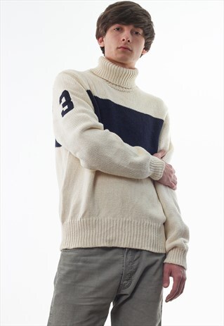 VINTAGE POLO RALPH LAUREN TURTLENECK SWEATER KNIT 90S WHITE
