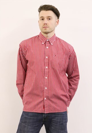 TOMMY HILFIGER VINTAGE 1990S RED AND WHITE STRIPED SHIRT