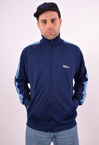 MENS VINTAGE TRACKSUIT TOP JACKET XL BLUE 90S
