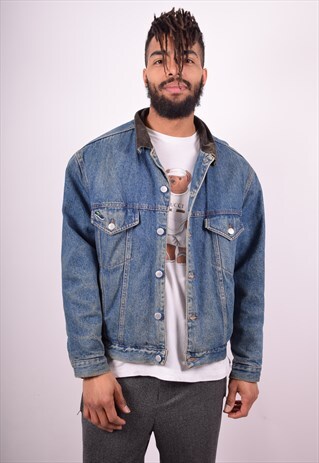 VANS MENS VINTAGE SHERPA DENIM JACKET LARGE BLUE 90'S