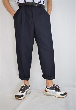 VINTAGE DARK BLUE CLASSIC STRAIGHT SUIT TROUSERS