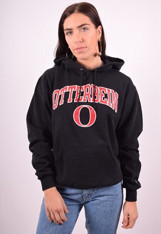 CHAMPION WOMENS VINTAGE HOODIE JUMPER SMALL BLACK 90'S