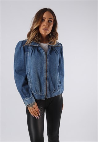 VINTAGE DENIM BOMBER JACKET UK 10 SMALL (JQ4Z)