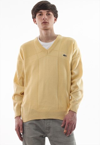 VINTAGE LACOSTE SWEATER V-NECK 90S YELLOW KNITTED