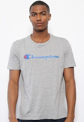 VINTAGE CHAMPION PRINT LOGO T-SHIRT GREY