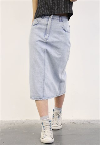 VINTAGE 1990S BLUE DENIM MIDI SKIRT