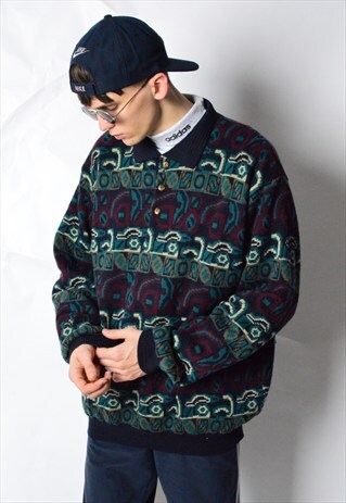VINTAGE 90S ABSTRACT KNIT 1/4 BUTTON JUMPER