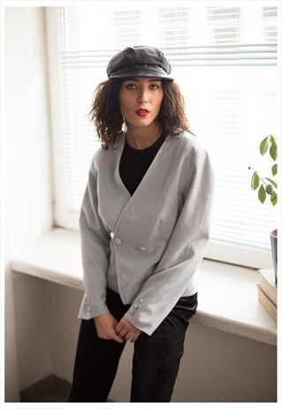 VINTAGE 60'S GREYISH/BLUISH WOOL CROPPED WOOL JACKET