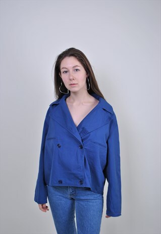 VINTAGE WORK BLAZER, 90S BLUE HERITAGE BUTTON JACKET
