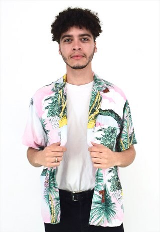 VINTAGE 90'S PINK, WHITE & GREEN FESTIVAL SHIRT
