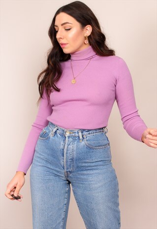 VINTAGE 90S RIB KNIT PINK TURTLENECK JUMPER