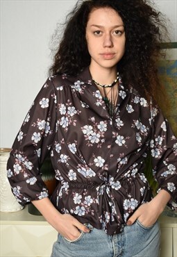 Vintage 70s Mod Boho Abstract floral print peplum blouse top