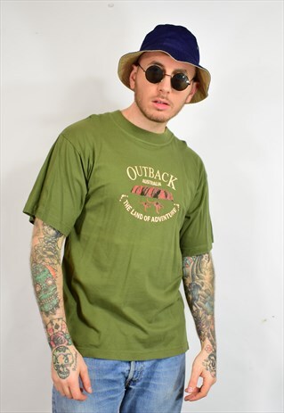 VINTAGE 90S AUSTRALIA KHAKI GREEN HOLIDAY T SHIRT