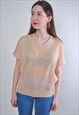 WOMEN VINTAGE BEIGE KNIT PULLOVER BLOUSE 
