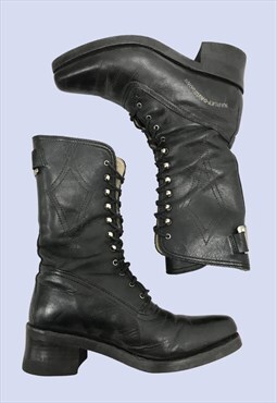 Harley Davidson Black Leather Heeled Biker Knee High Boots 