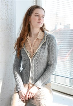 Vintage Grey Soft Wool Knitted Jacket Style Cardigan