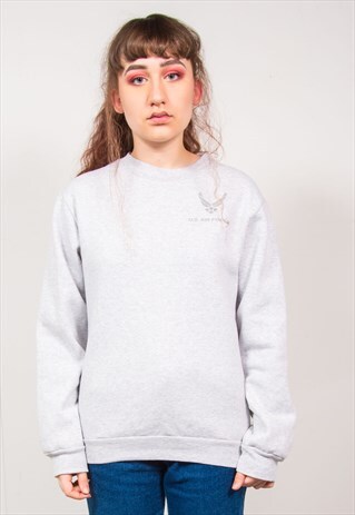 VINTAGE 90'S GREY US AIR FORCE PRINT SWEATSHIRT