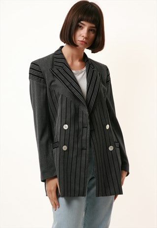 80s Vintage ESCADA Stripe Wool Blazer Jacket 1105 | Moodshop Girls