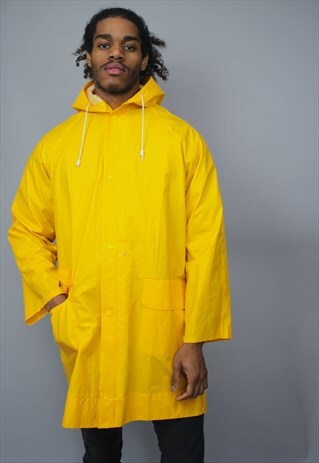 VINTAGE THIN YELLOW OVERSIZED HOODED RAIN COAT