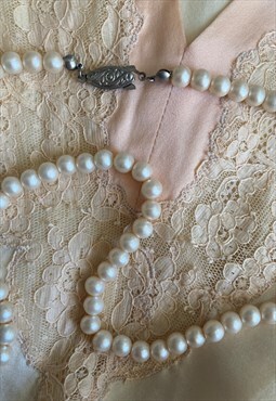 Vintage Necklace Pearl Choker Chain Bead 