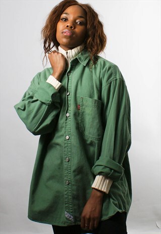 LEVI'S LIGHTWEIGHT DENIM SHIRT, LIME GREEN, XL