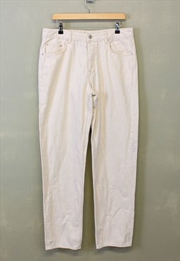 Vintage Denim Jeans White Straight Fit With Pockets 