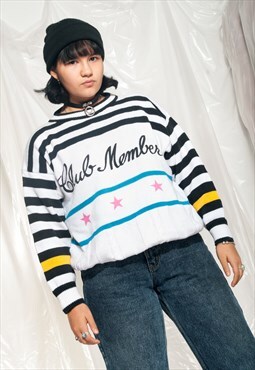 Vintage knit jumper 90s graphic statement striped sweater