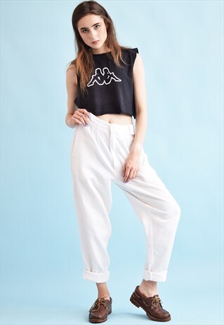 80'S RETRO NEUTRAL CORRUGATED HIGH WAIST TROUSERS