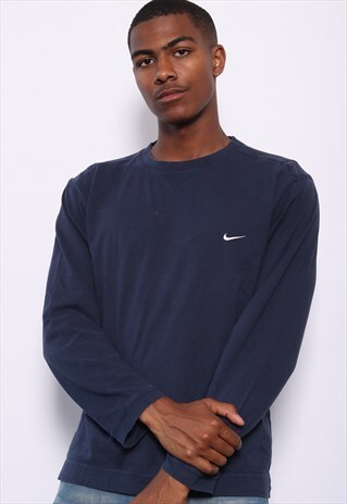 VINTAGE NIKE LOGO LONG SLEEVE T-SHIRT NAVY BLUE
