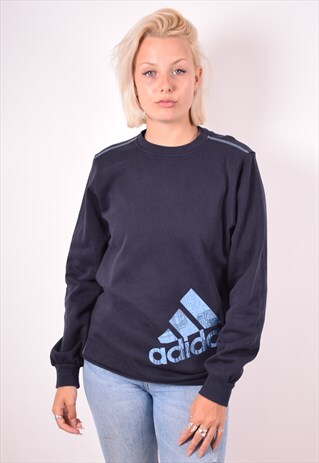 ADIDAS WOMENS VINTAGE SWEATSHIRT JUMPER LARGE BLUE 90S