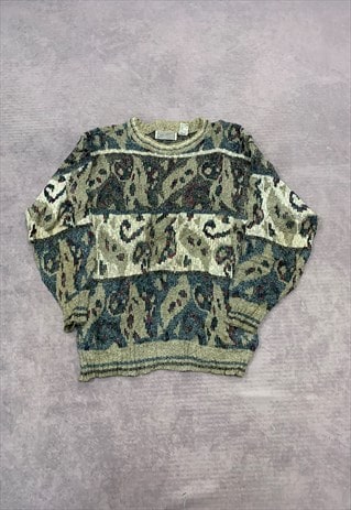 VINTAGE KNITTED JUMPER ABSTRACT PATTERNED KNIT SWEATER