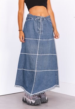 Vintage Denim Long 90s Skirt 